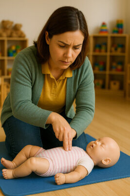 Baby resuscitation photo: childminder in childcare