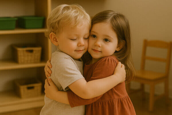 Children lovingly cuddling